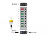 USB hub Type-C Delock 7 x USB-A, 1 Fast Charging Port, 1 x USB-B, 1 x USB-C PD, Backlight, Gray