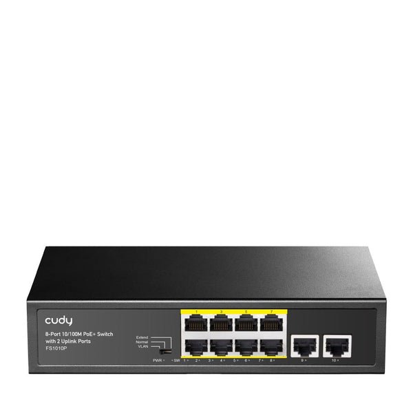 Суич Cudy FS1010P, 8 портов, 10/100, PoE+ Switch 150W, 2 x Uplink порта