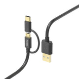 Кабел 2 в 1 HAMA, USB-A - Micro USB, с адаптер за USB-C, 1 м, Сив