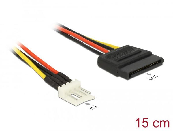 Кабел Delock Power Cable, SATA 15 pin receptacle - 4 pin floppy male, 15 см