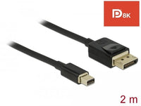 Кабел Delock 84928, Mini DisplayPort мъжко - DisplayPort мъжко, 2.0м, 8K 60 Hz, Черен