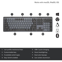 Безжична Клавиатура Logitech MX Illuminated Performance, механична, подсветка, Graphite