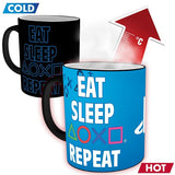 Чаша ABYSTYLE PLAYSTATION Mug Heat Change Eat Sleep Repeat, Сменящ се цвят, Черен